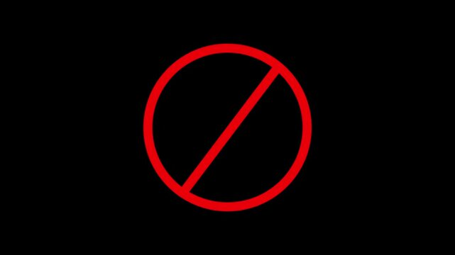 Prohibition or stop concept with crossed circle symbol. Concept of wrong or restricted area Smooth in and out transparent screen animation. Copy Space-No Symbol animation isolated
