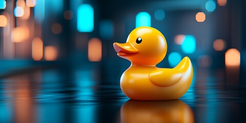 Yellow duck on dark surface