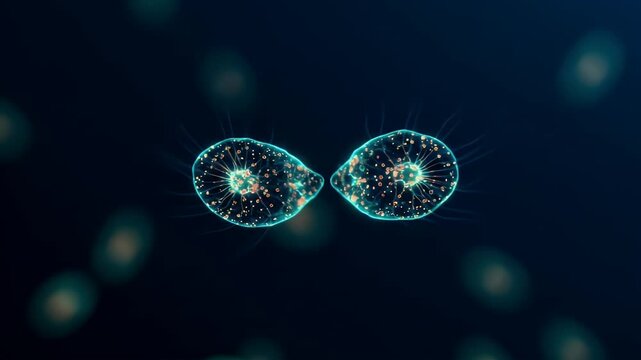 Microscopic View:  Stunning Digital Rendering of Paramecium Aurelia Undergoing Binary Fission
