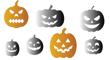 Obraz premium halloween pumpkin jack o lantern face set golden and black and white isloated on white background 
