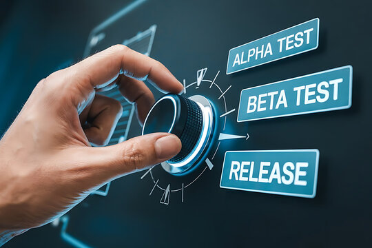 Software Development Lifecycle with Testing Phases, software development, alpha testing, beta testing, release phase, software lifecycle.	