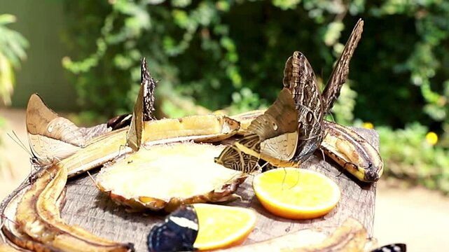 Beautiful different types of Butterflies eat fruits