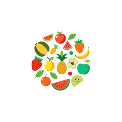 Colorful Assortment of Fruits and Vegetables in a Circle