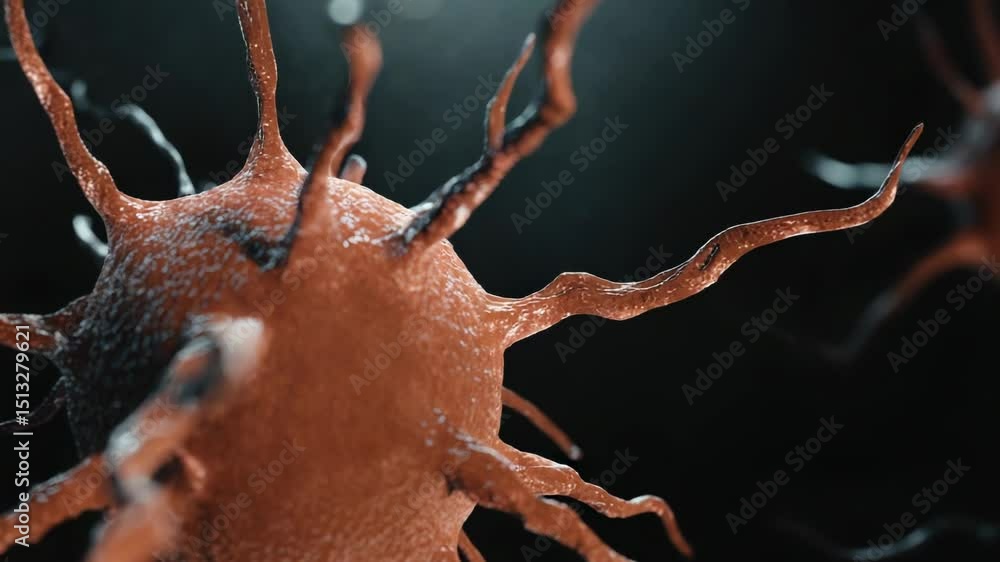 Poster a close-up shot of a cell in the dark, highlighting the tiny details within