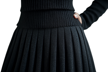 woman in black dress on white background