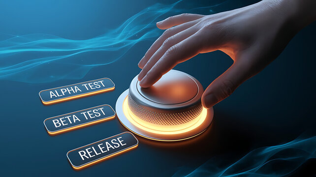 Software Development Lifecycle with Testing Phases, software development, alpha testing, beta testing, release phase, software lifecycle.	