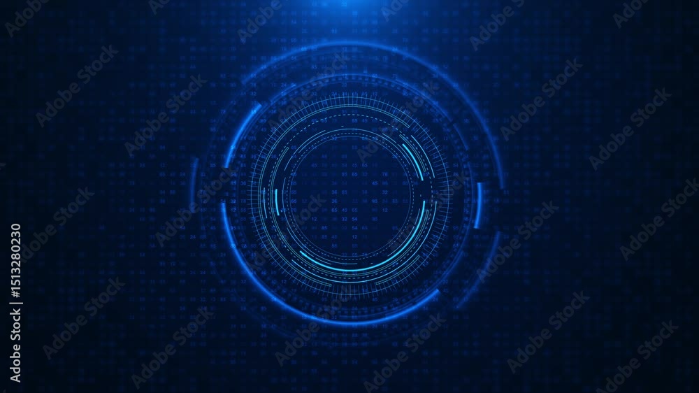 Poster abstract futuristic cyber circle futuristic hud elements with ai chatbot, sci-fi particle tunnel, te