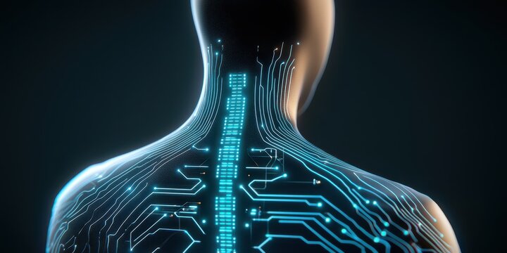 Futuristic cybernetic integration in the virtual realm of digital art