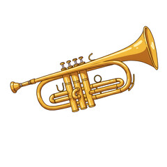 Fototapeta premium Gold trumpet isolated on transparent background, musical instrument