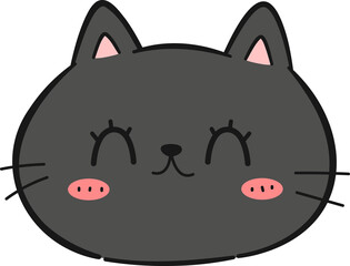 Hand drawn black cat smiling face cartoon doodle