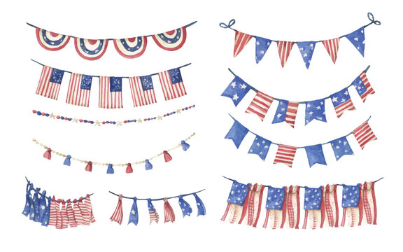 Patriotic bunting american flag with watercolor