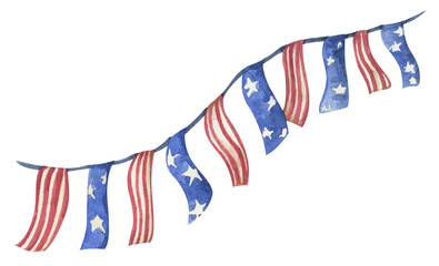 Patriotic bunting american flag with watercolor © Khaneeros