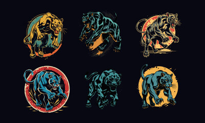 Old School Tattoo panther attacking, full body of angry panther