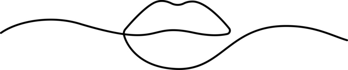 Female Lips Macro Continuous One Line Drawing. Beauty Vector Concept for Minimalist Design. Woman Lips Creative Continuous One Line Art Drawing.
