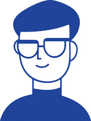 Minimalist vector illustration of a young man with glasses, featuring a simple and modern style. Ideal for avatars, icons, branding, or social media profiles.
