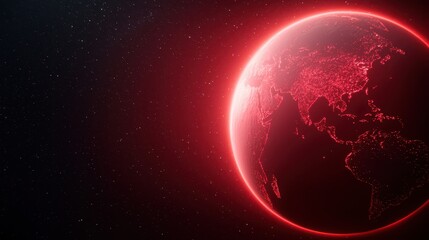 Fototapeta premium economy consumption innovation concept. A glowing Earth surrounded by stars, illuminated with a red hue.