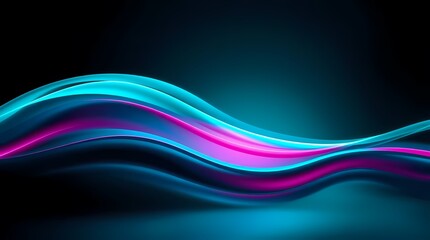 Abstract design with vibrant turquoise and magenta flowing waves on a dark background
