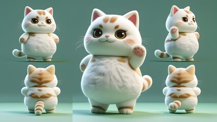 Cute 3D Cartoon Cat Character on Mint Background
