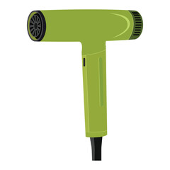 Green modern hair dryer with black cord and vent isolated on white background vector