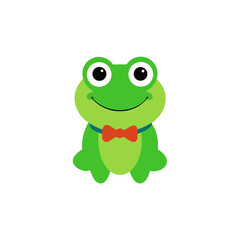 Obraz premium Green Frog Plush Toy with Bowtie and Big Smile Flat vector illustration isolated on white background