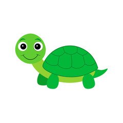 Obraz premium Green Turtle with Patterned Shell and Friendly Smile Flat vector illustration isolated on white background