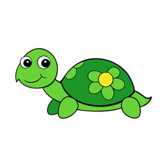 Naklejka premium Green Turtle with Patterned Shell and Cheerful Eyes Flat vector illustration isolated on white background