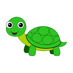 Fototapeta premium Green Turtle with Patterned Shell and Cheerful Eyes Flat vector illustration