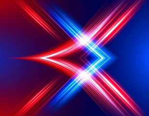 Abstrakcyjne, dynamiczne tło z kształtami strzałek z niebieskiego i czerwonego światła lasera lub neonu