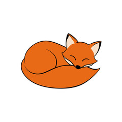 Fototapeta premium Orange Fox Curled Up Sleeping on Soft Pillow Flat vector illustration isolated on white background