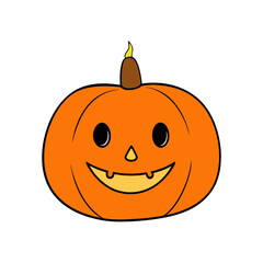 Orange Pumpkin Carved with Smiling Face and Glowing Light Flat vector illustration isolated on white background