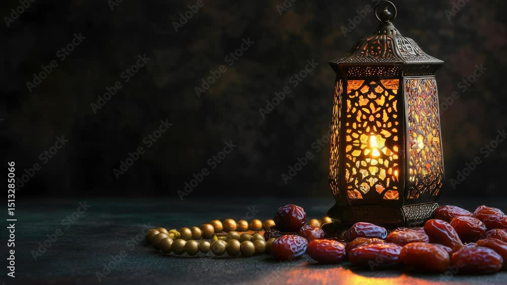 Aufkleber A lantern sits on a table with some dates nearby