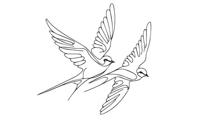 Continuous one single minimal line drawing Hummingbirds