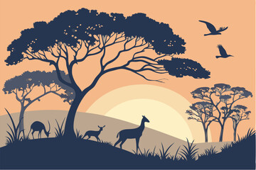 Silhouetted Wildlife Landscape