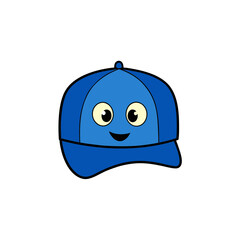 Blue Baseball Cap with Star Emblem and Smile Flat vector illustration isolated on white background