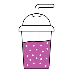 Cold drink icon. Milkshake, smoothie, slush, iced coffee or bubble tea. Plastic cup with dome lid.