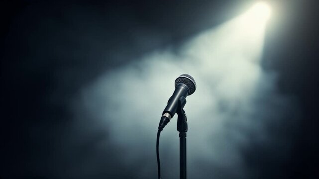 Single microphone on stage in spotlight