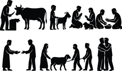 Fototapeta premium Eid Al-Adha Animal Sacrifice Scene Black Silhouette 