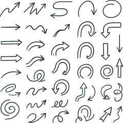 Hand drawn arrows and sketch symbols in a doodle style