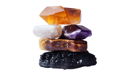 pile of minerals and gemstones on transparent background