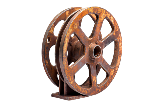 Old rusty metal wheel on transparent background