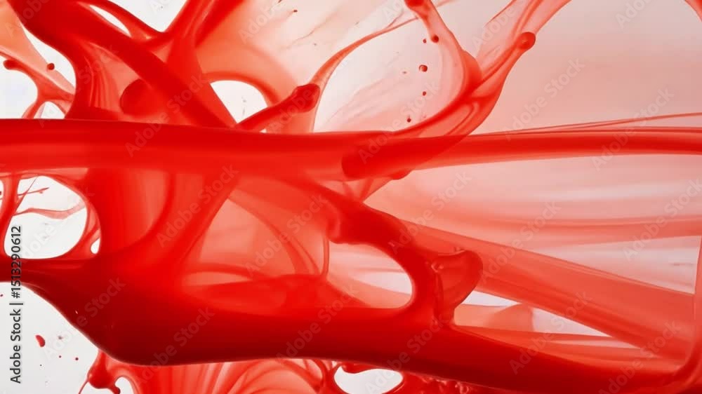 Poster abstract artistic representation of vivid red paint elegantly splashed, displaying dynamic movement.
