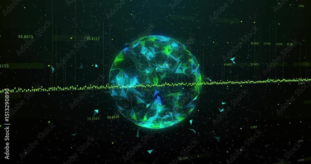 Poster on start, digital globe rotating and shimmering while fingerprint arcs forming for security scan
