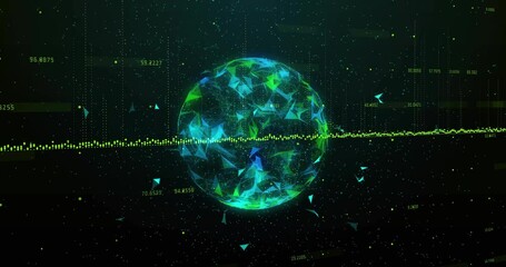 On start, digital globe rotating and shimmering while fingerprint arcs forming for security scan - Powered by Adobe