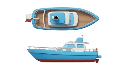 3d boat clipart top view and beside view 2