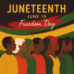 Juneteenth Freedom Day Celebration Poster with Diverse African-American Profiles and RBG Flag Colors