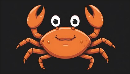 Fototapeta premium A cartoon crab with large white eyes and orange body over a black background, perfectly designed for various uses.