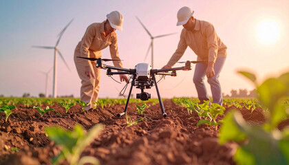 agricultural drone flying over field helping farmers, AI Generated