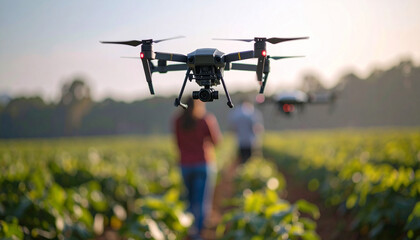 agricultural drone flying over field helping farmers, AI Generated