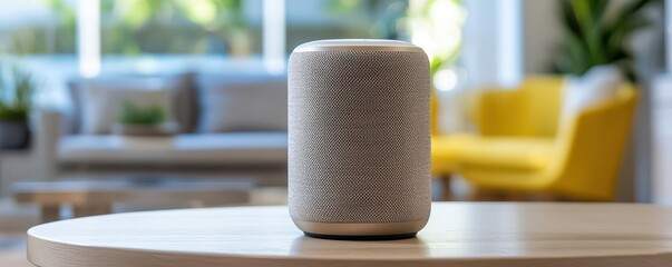Naklejka premium Smart speaker technology cozy living room home automation showcase