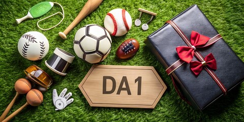 flat lay of father s day gift with one dad badge